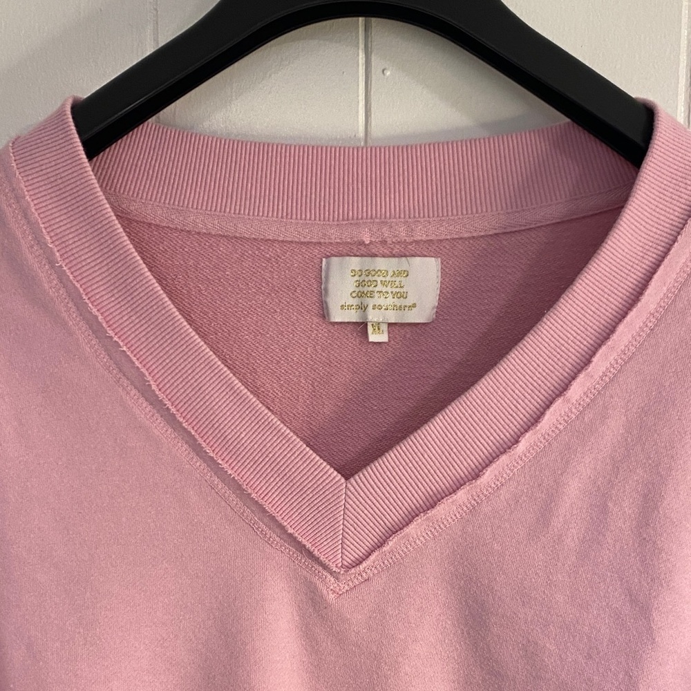 Simply Southern Sweatshirt Pale Pink Slouchy V-Neck Cotton Lounge Extra Large - Picture 5 of 10